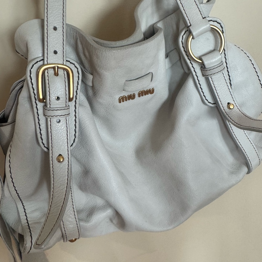 Miu Miu white leather tote bag ribbon